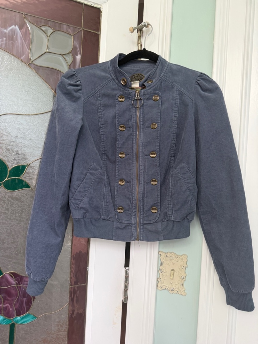 Anthropologie Slate Blue Military-Style  Corduroy Jacket by Indra